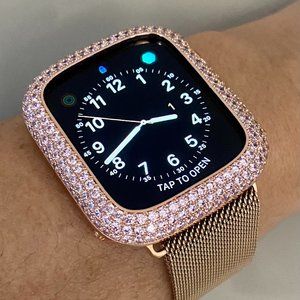Bling Rose Gold Pink Apple Watch Bezel Face Case 41/44 mm
